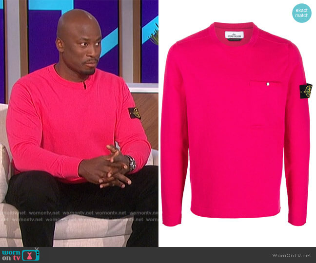 Stone Island Compass-patch sweatshirt worn by Akbar Gbajabiamila on The Talk