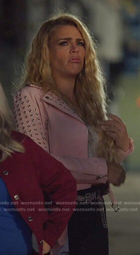 Summer’s pink grommet studded moto jacket on Girls5eva