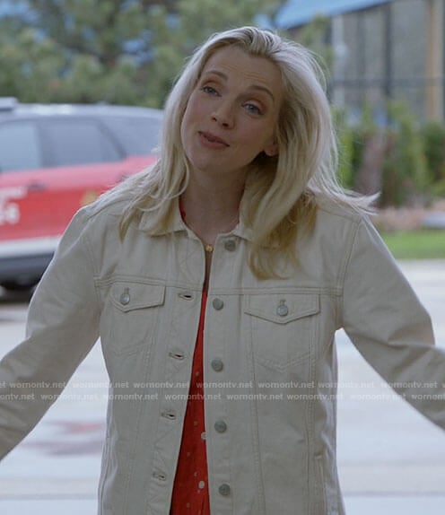 Sylvie’s white denim jacket on Chicago Fire