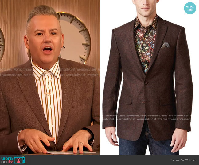 Tallia Brown Herringbone Blazer worn by Ross Mathews on The Drew Barrymore Show