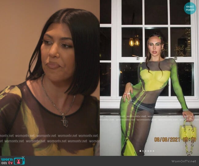 Tara Hakin Green Mesh Zip Dress worn by Kourtney Kardashian (Kourtney Kardashian) on The Kardashians