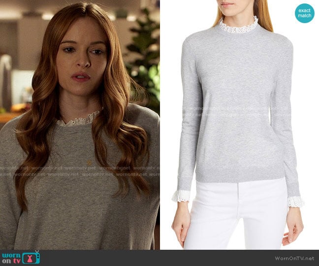 Ted Baker Kaytiie Broderie Lace Collar & Cuff Sweater worn by Caitlin Snow (Danielle Panabaker) on The Flash