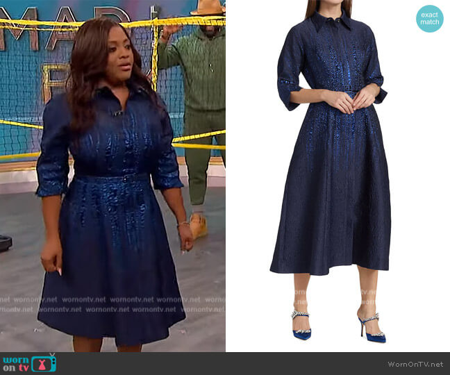 Teri Jon Rickie Freeman Textured Metallic Belted Shirtdress worn by Wendy Williams on The Wendy Williams Show