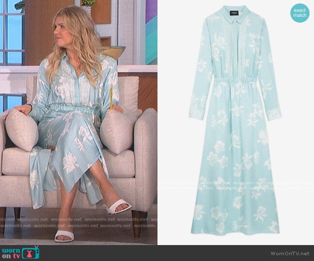 The Kooples Blue and White Light Printed Dress worn by Amanda Kloots on The Talk