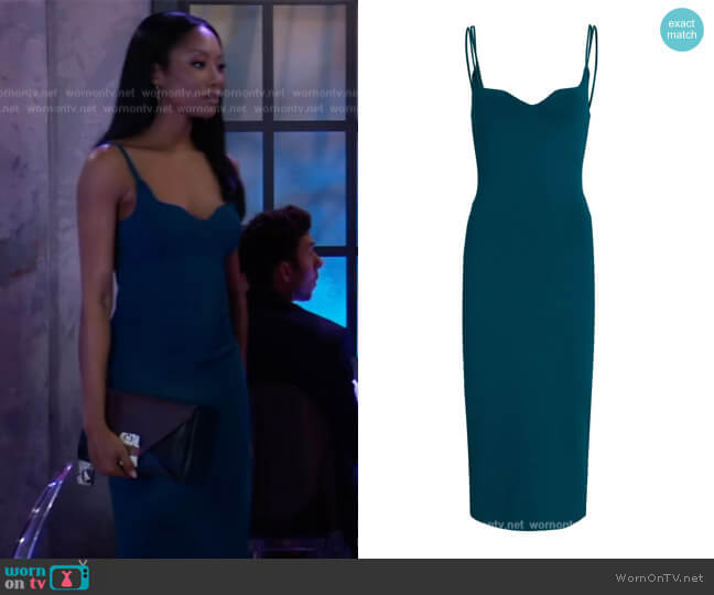 The Sei Sweetheart Rib Knit Midi Dress worn by Jordan Ashford (Tanisha Mariko Harper) on General Hospital