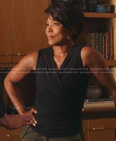Athena’s black sleeveless wrap top on 9-1-1