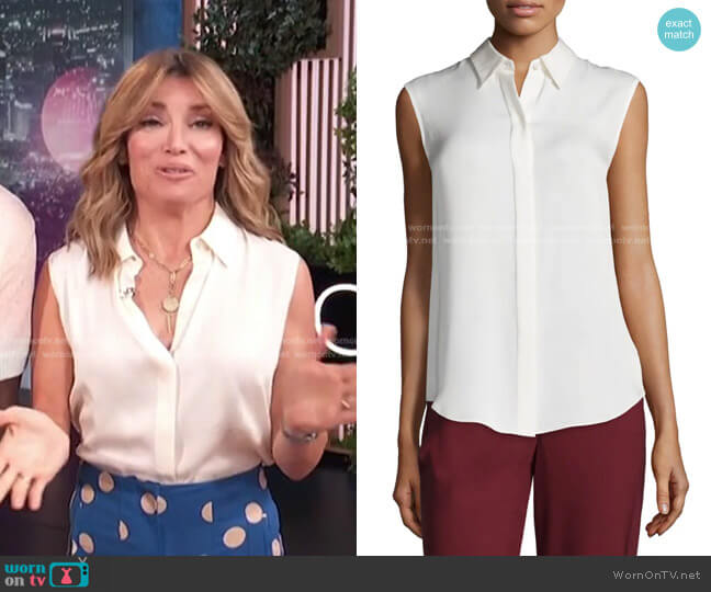 Theory Tanelis Georgette Top worn by Kit Hoover on Access Hollywood