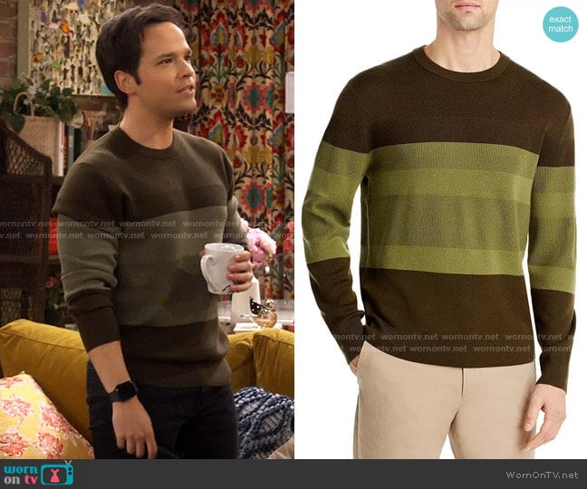 Theory Kamren Sweater in Dark Olive/Capulet worn by Freddie Benson (Nathan Kress) on iCarly