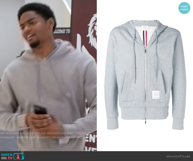 Thom Browne Center-Back Stripe Zip-Up Hoodie worn by JR (Sylvester Powell) on All American Homecoming