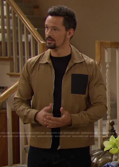 Thomas’s tan jacket with contrasting pocket on The Bold and the Beautiful