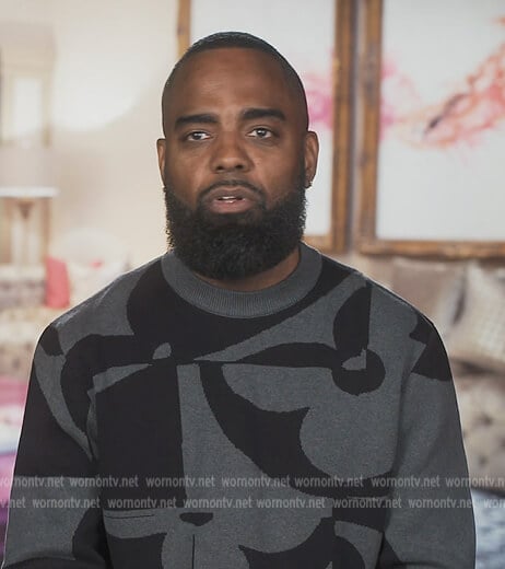 Todd Tucker’s gray printed sweater on The Real Housewives of Atlanta