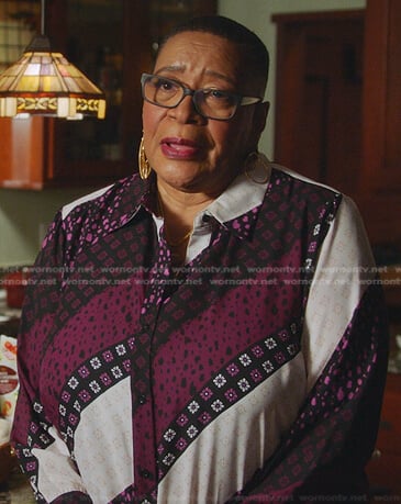 Toni’s mixed print blouse on 9-1-1