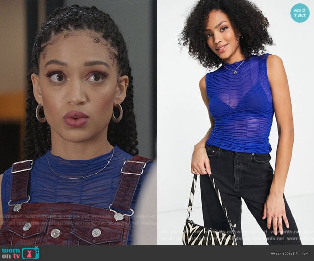 Topshop Ruched Mesh Sleeveless Top worn by Olivia Baker (Samantha Logan) on All American