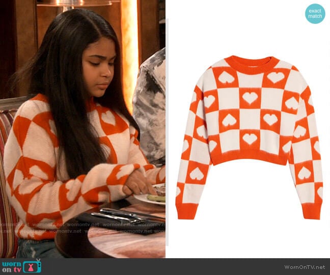 Topshop Heart Check Crop Sweater worn by Millicent (Jaidyn Triplett) on iCarly