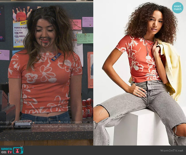 Topshop Spray Flower t-shirt in red