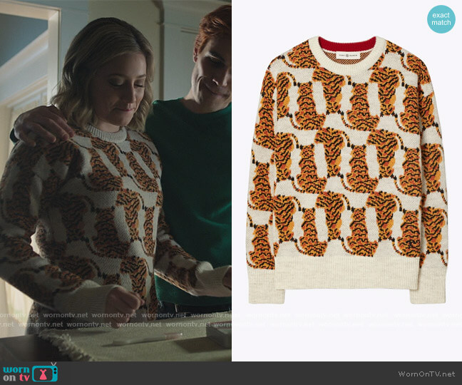 Tory Burch Tiger Jacquard Sweater worn by Betty Cooper (Lili Reinhart) on Riverdale