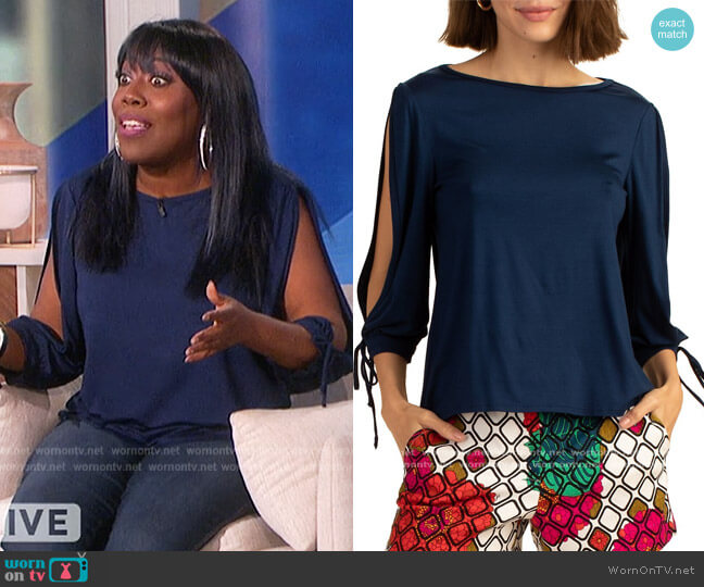 Trina Turk Gabriela Slit-Sleeve Top worn by Sheryl Underwood on The Talk