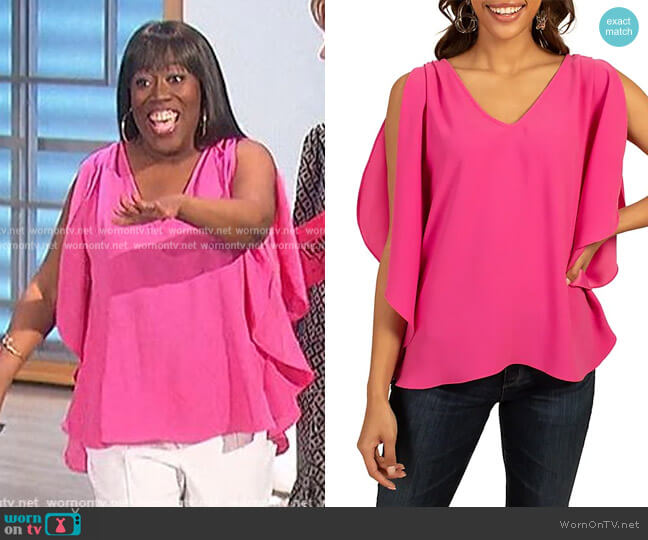Trina Turk Haipo Draped Crepe Blouse worn by Sheryl Underwood on The Talk
