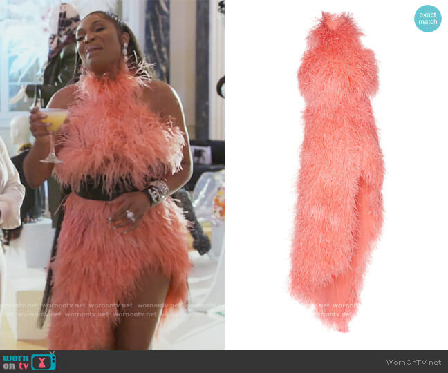 The Attico Asymmetric High-Neck Feather Dress worn by Marlo Hampton on The Real Housewives of Atlanta