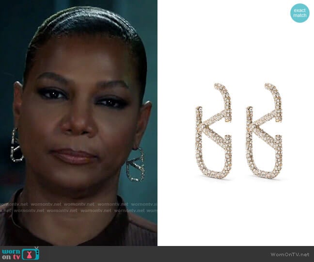 Valentino Garavani Rhinestone-embellished VLOGO Earrings worn by Robyn McCall (Queen Latifah) on The Equalizer