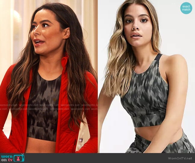 Varley Sherman Bra in Aztec Animal Print worn by Carly Shay (Miranda Cosgrove) on iCarly