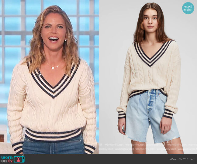 Gap V-neck Cable knit Sweater worn by Natalie Morales on The Talk