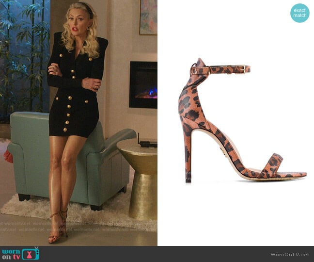 Veerah Venus Sandals in Leopard Appeel worn by Alexis Carrington (Elaine Hendrix) on Dynasty
