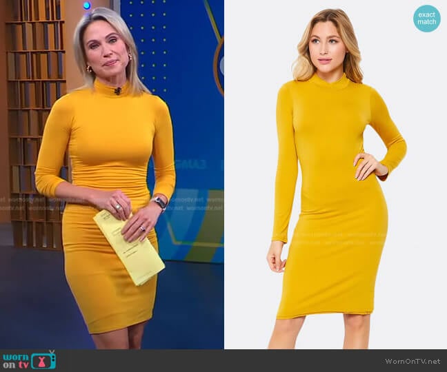 Velvet Torch Long Sleeve Mock Midi Dress worn by Amy Robach on Good Morning America