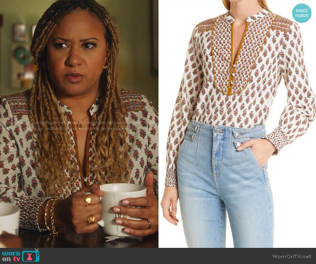 Veronica Beard Alivia Blouse worn by Karen Wilson (Tracie Thoms) on 9-1-1