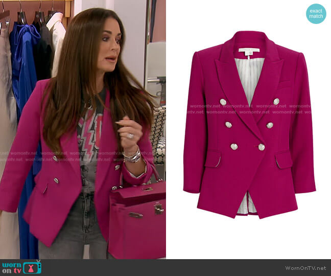 Veronica Beard Empire Dickey Blazer in Magenta worn by Kyle Richards on The Real Housewives of Beverly Hills