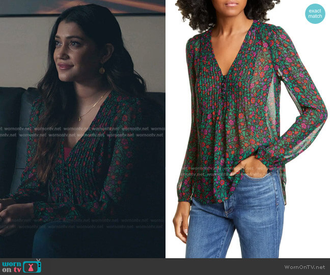 Veronica Beard Lowell Floral Silk Blouse worn by Leela Devi (Anuja Joshi) on The Resident