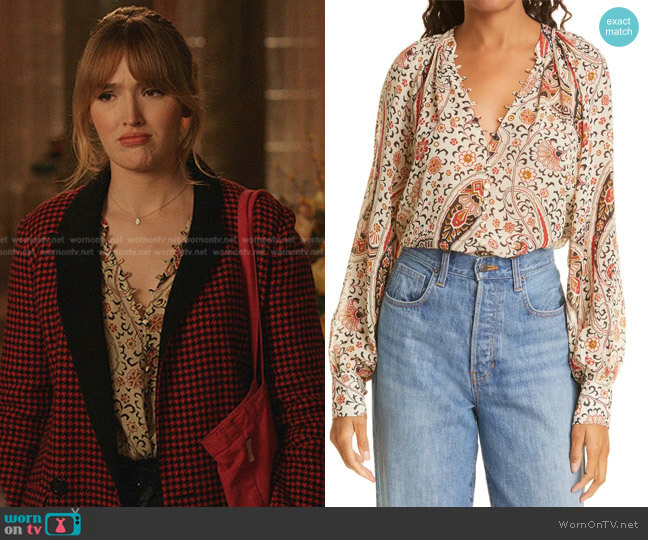 Veronica Beard Marion Paisley Silk Blouse worn by Kirby Anders (Maddison Brown) on Dynasty