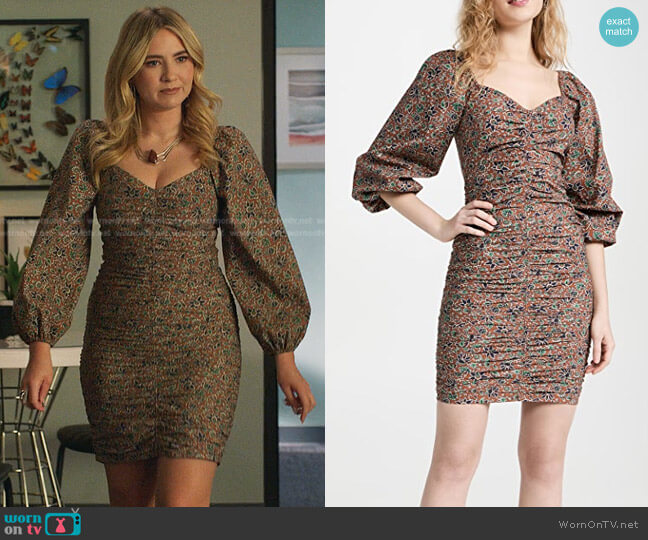Veronica Beard Nadi Puff-Sleeve Minidress worn by Amanda Carrington (Eliza Bennett) on Dynasty