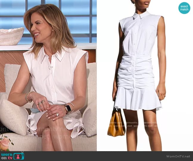 Veronica Beard Ruched Flounce-Hem Shirtdress worn by Natalie Morales on The Talk