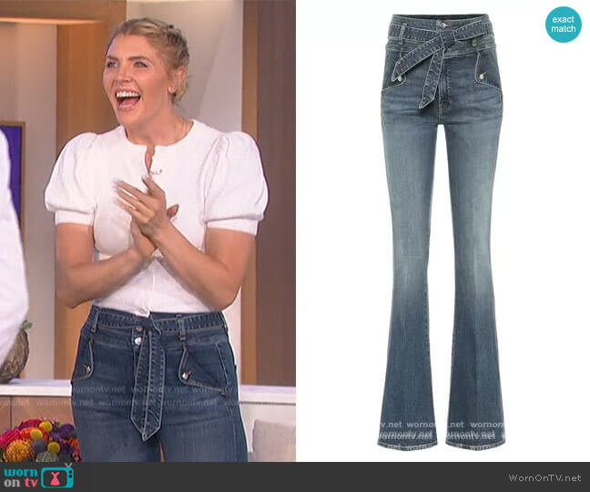 Veronica Beard Giselle high-rise flared jeans worn by Amanda Kloots on The Talk