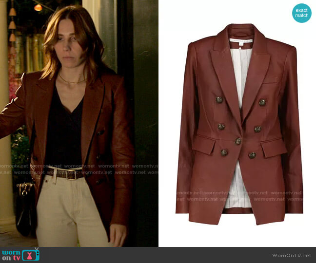 Veronica Beard Gaya Leather Jacket in Rust worn by Annie (Zosia Mamet) on The Flight Attendant