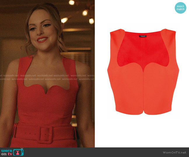 Versace Cady Crop Top worn by Fallon Carrington (Elizabeth Gillies) on Dynasty