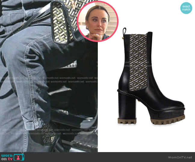 Versace Greca Platform Leather Booties worn by Kyle Richards on The Real Housewives of Beverly Hills