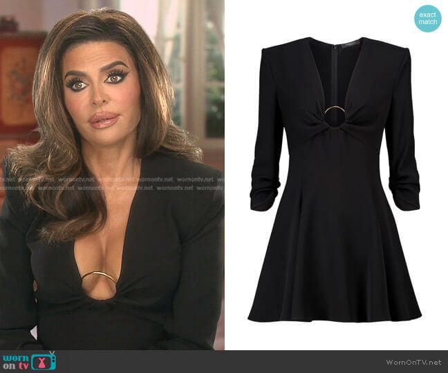Versace O-ring Flared Satin Dress worn by Lisa Rinna on The Real Housewives of Beverly Hills