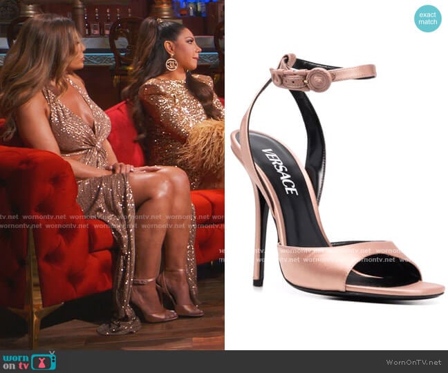 Versace Safety-Pin 130mm sandals worn by Dolores Catania on The Real Housewives of New Jersey