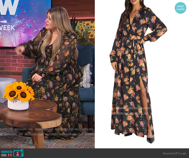 Vici Collection Floral Print Long Sleeve Maxi Dress worn by Kelly Clarkson on The Kelly Clarkson Show