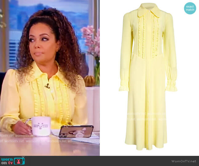 Victoria Beckham Frill Long Sleeve Silk Midi Shirtdress worn by Sunny Hostin on The View