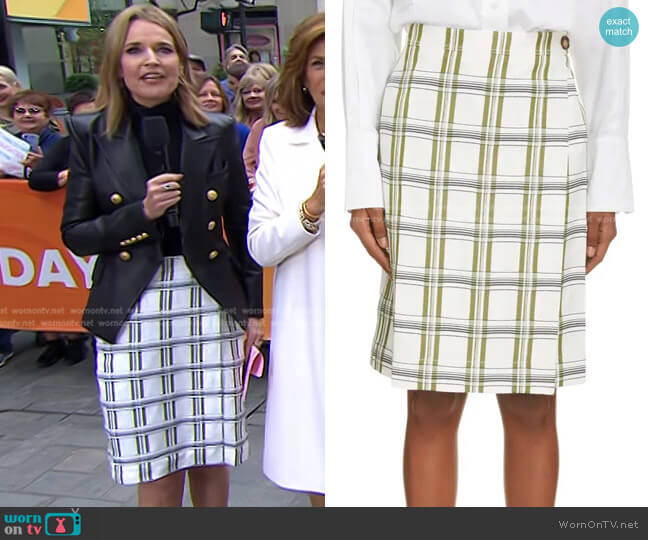 Victoria Beckham Jacquard Check Wrap Skirt worn by Savannah Guthrie on Today