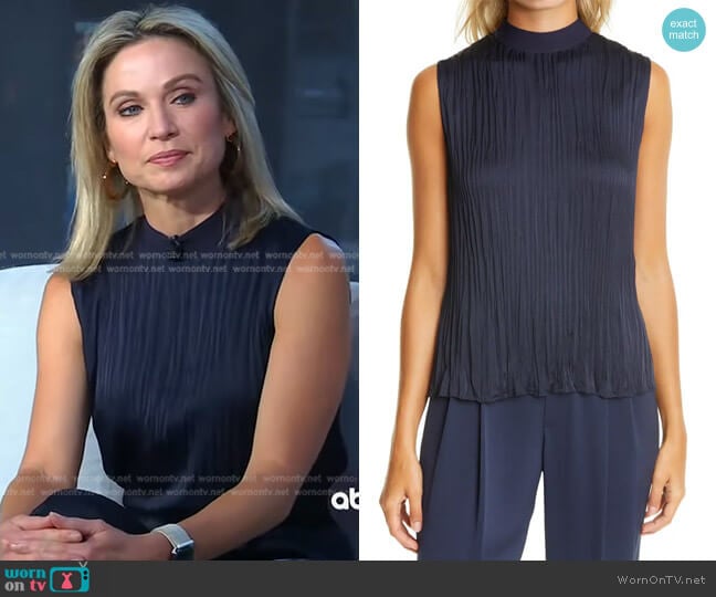 Vince Rib Mock Neck Sleeveless Top worn by Amy Robach on Good Morning America