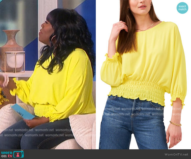 Vince Camuto Smocked-Waist Dolman-Sleeve Top worn by Sheryl Underwood on The Talk