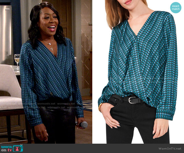Vince Camuto Printed Wrap Front Blouse worn by Tina Butler (Tichina Arnold) on The Neighborhood