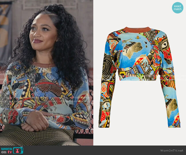 Vivienne Westwood Cropped Pourpoint Sweatshirt worn by Olivia Baker (Samantha Logan) on All American
