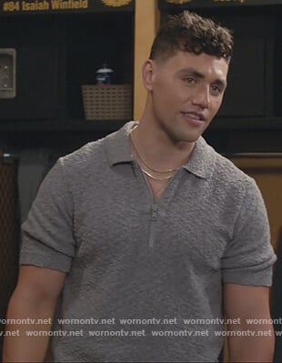 Wade’s gray textured polo on All American