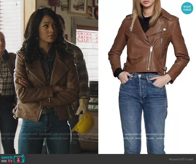 Walter Baker Liz Leather Crop Moto Jacket worn by Tabitha Tate (Erinn Westbrook) on Riverdale
