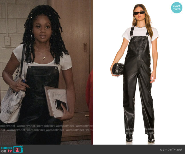 We Wore What Vegan Leather Basic Overall worn by Simone (Geffri Hightower) on All American Homecoming